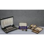 A collection of silver and silver plate. Including a cased set of silver handled fruit knives, two