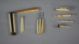 A collection of thirteen 19th century sewing instruments. Including needle cases, darning tools