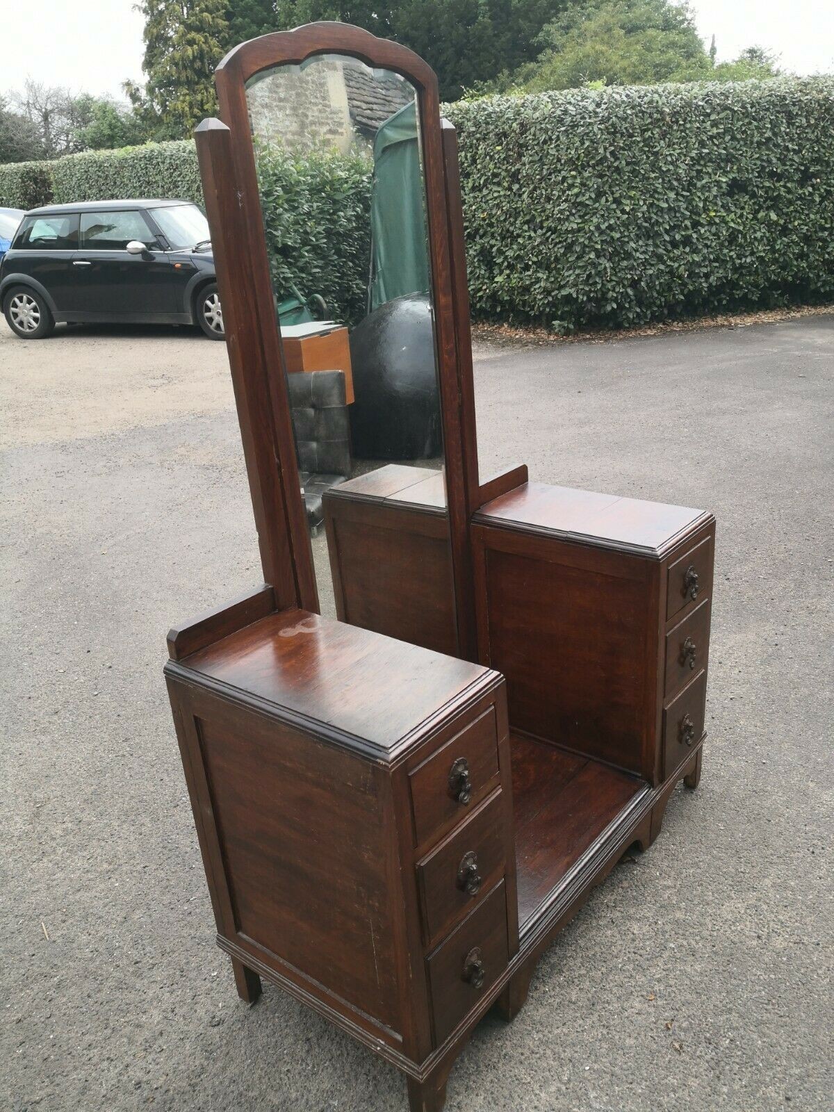 A mid century oak dressing table with central cheval style dressing mirror. H.162 W.110 D.48cm - Image 6 of 7