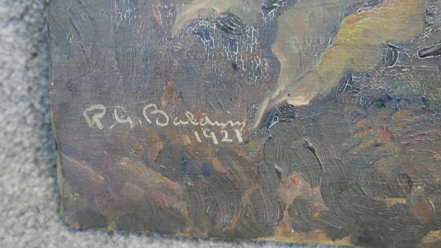 Two oils on canvas, one depicting two dogs on a moorland, signed R.G. Baldwin, measuring H.37 W. - Image 5 of 6