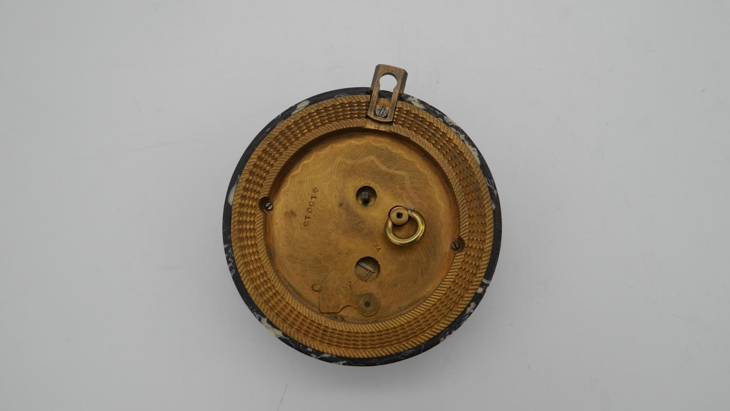 A leather cased 19th century black and white marble and gilt bronze circular travel clock by - Image 6 of 6