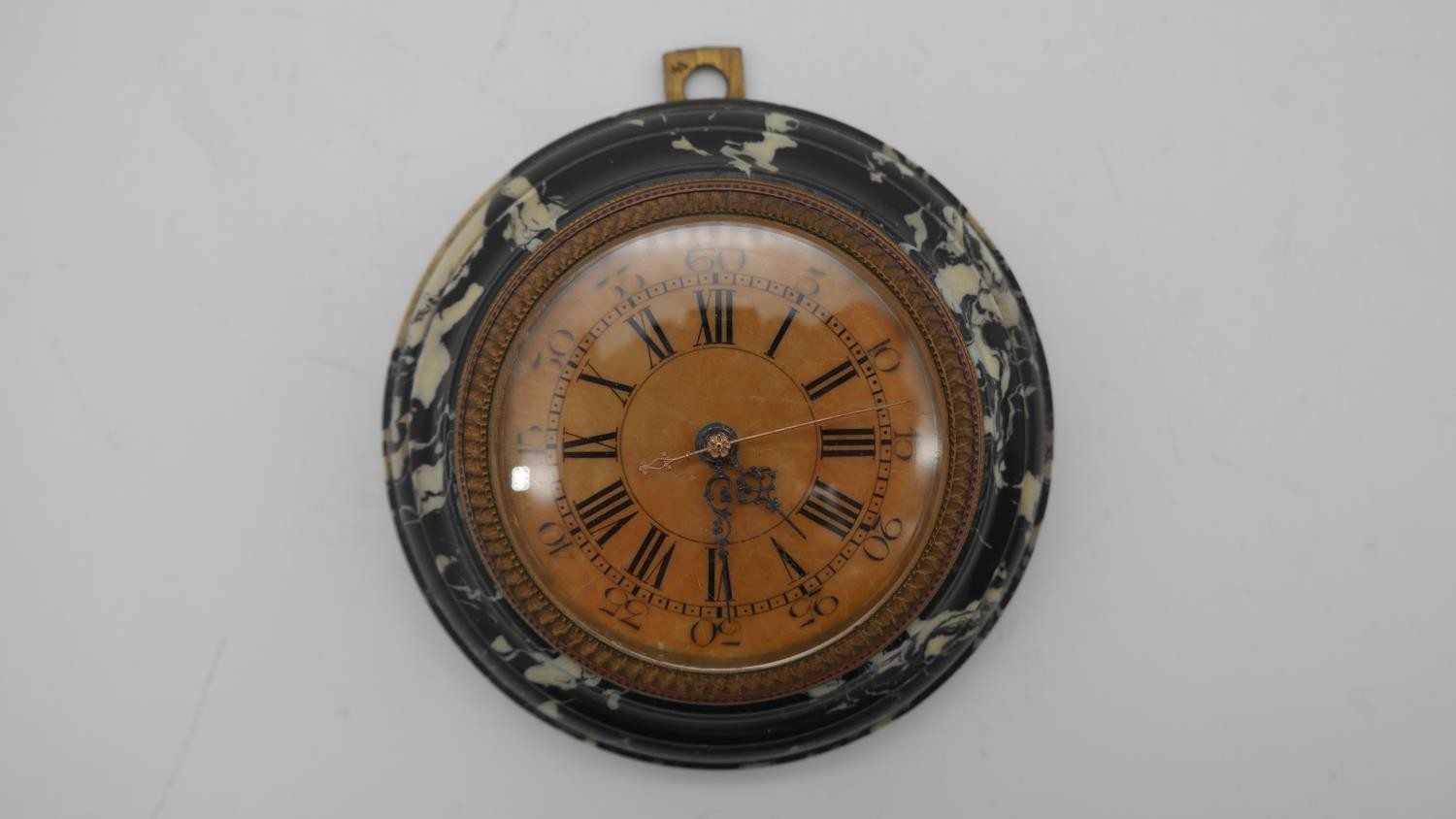 A leather cased 19th century black and white marble and gilt bronze circular travel clock by - Image 5 of 6