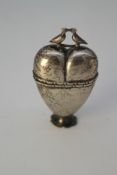 A 19th century Danish white metal (tests siver) 'hovedvandsæg' heart shaped vinaigrette with
