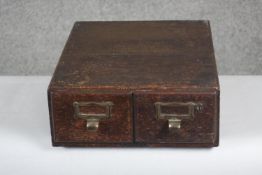 A vintage oak desk top two drawer filing chest. H.13 W.33 D.42 cm.