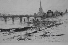 David Young Cameron (1865 - 1945) - A framed and glazed etching of Perth Bridge. Signed in plate.