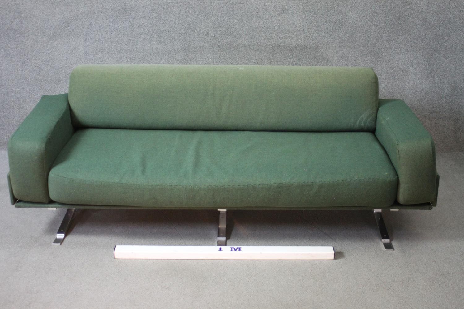A William Plunkett sofa C.1960 in original Harris Tweed upholstery on polished aluminium frame. - Image 3 of 7