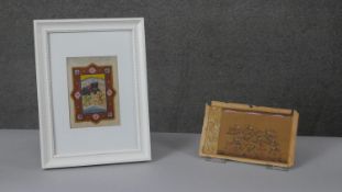 Two Safavid style watercolours on parchment. One framed and glazed depicting a hunting scene. The