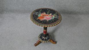 A painted Indian occasional table on tripod platform base. H.45 Diam.37cm