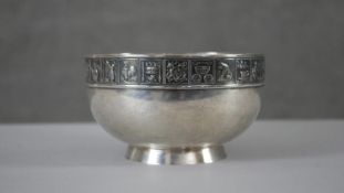 A 19th century American Gorham silver Mother Goose nursery rhyme bowl. Gilded interior and relief