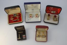 A collection of vintage cuff links. Including a pair of 22 carat gold plated opal doublet