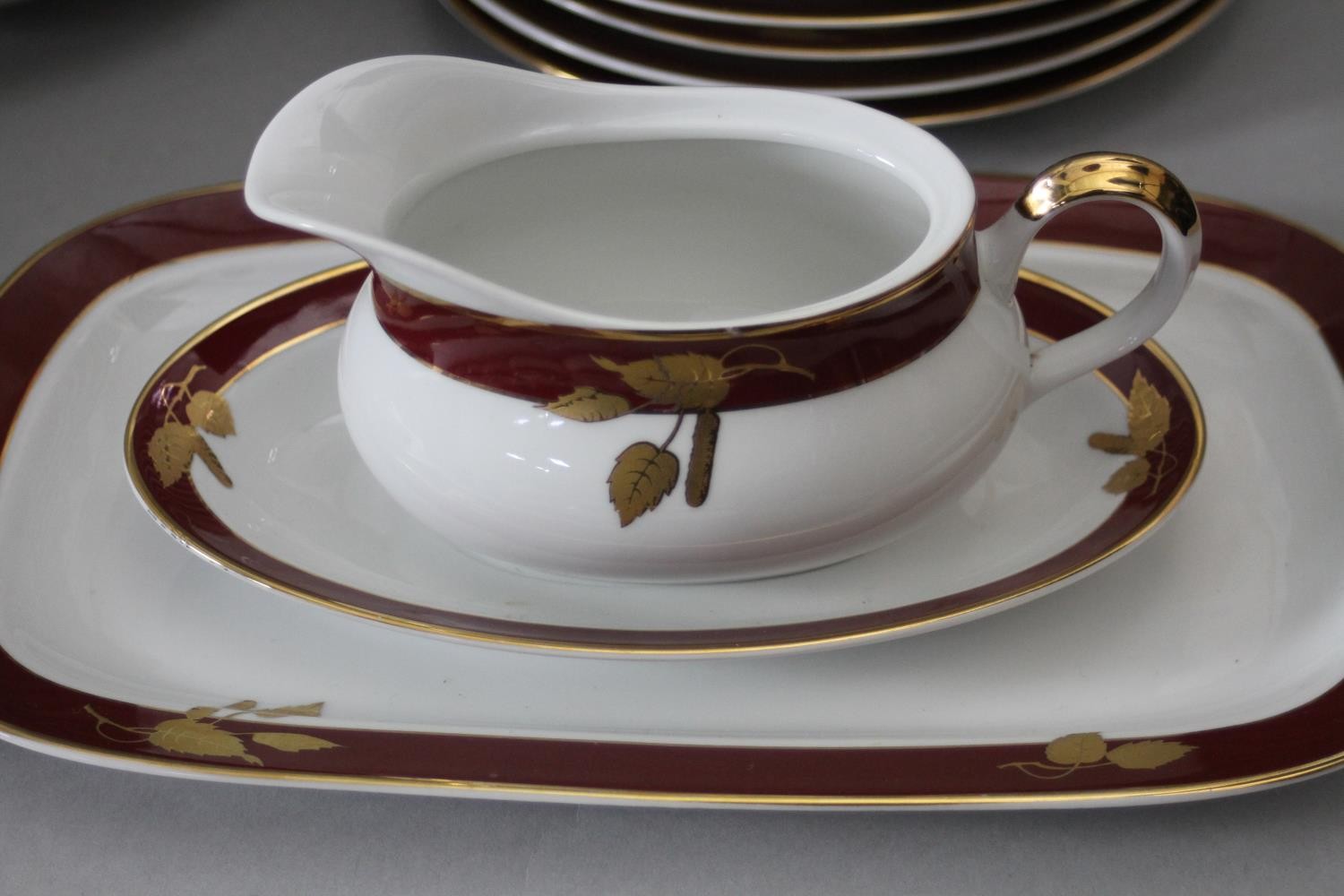 A Thun Czech porcelain twelve person part dinner set in maroon and gilt fruit design. Comprising - Image 9 of 15