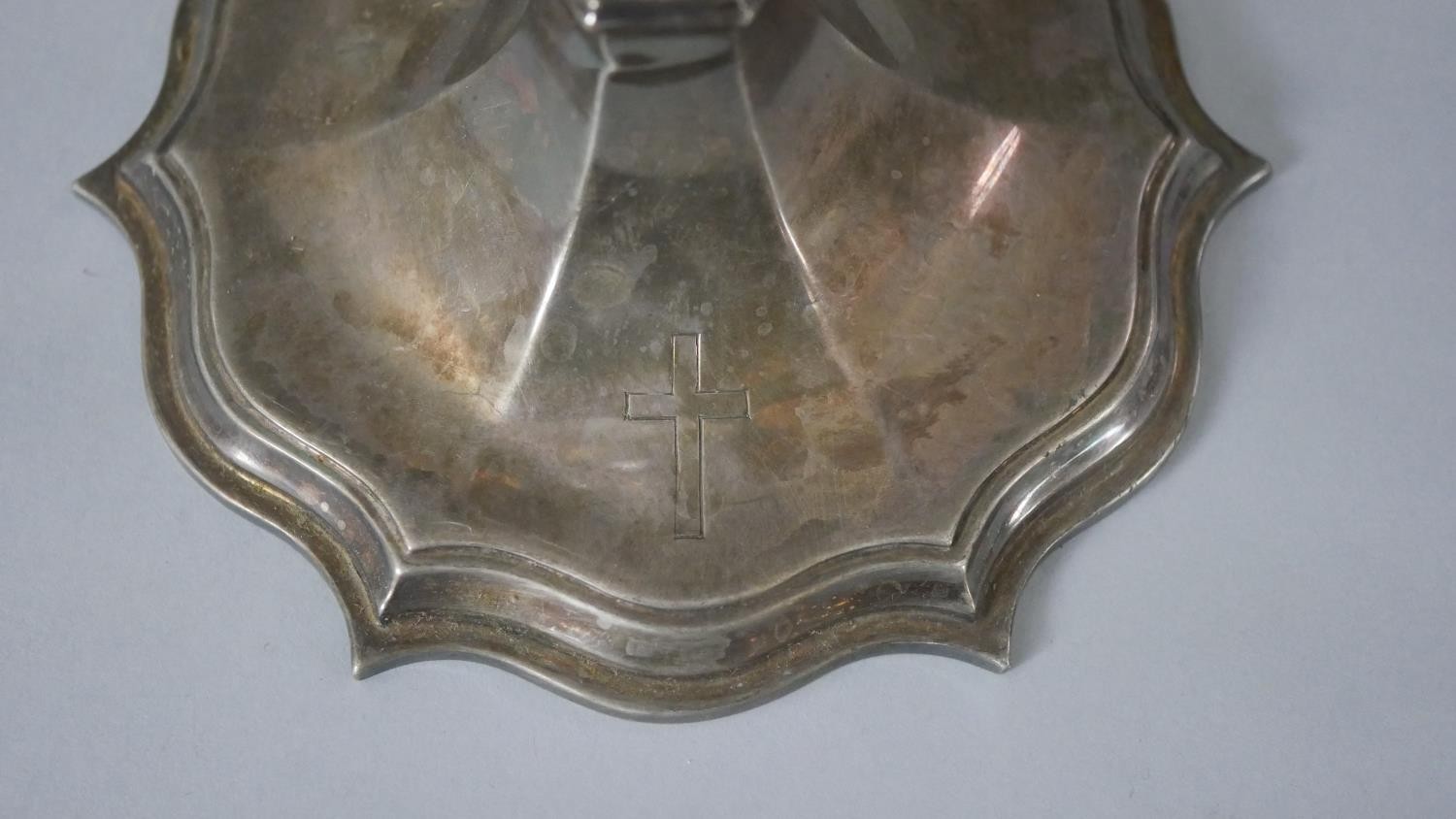 A Victorian silver communion cup. The lobed stem having raised bosses on a shaped plinth base. - Image 4 of 6
