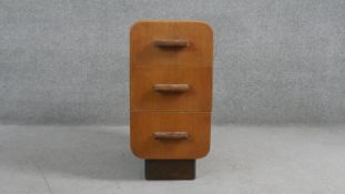A mid century Art Deco style oak pedestal chest on plinth base. H.60 W.30 D.38cm