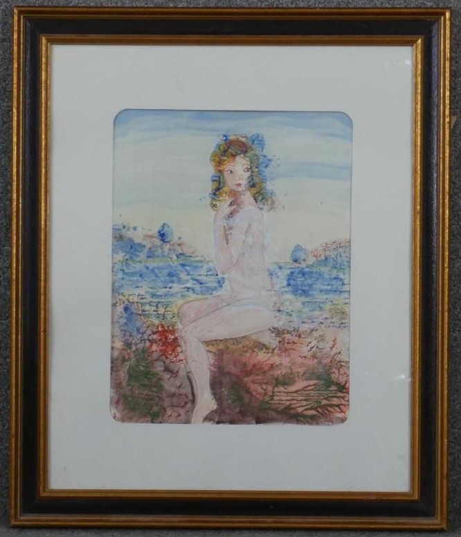 Maurice Basko (1921 - 2019) A framed and glazed watercolour and acrylic on paper of a bather by a - Image 2 of 4