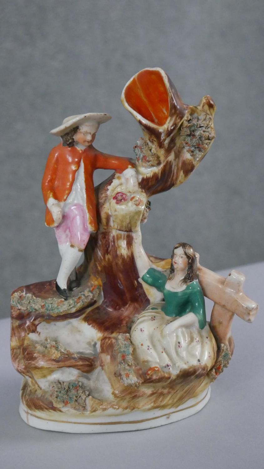 A collection of 19th century Staffordshire pottery figures. Including three spill vases, one with - Image 4 of 7