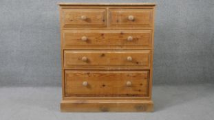 A Victorian style pine chest of drawers on plinth base. H.105 W.90 D.45cm
