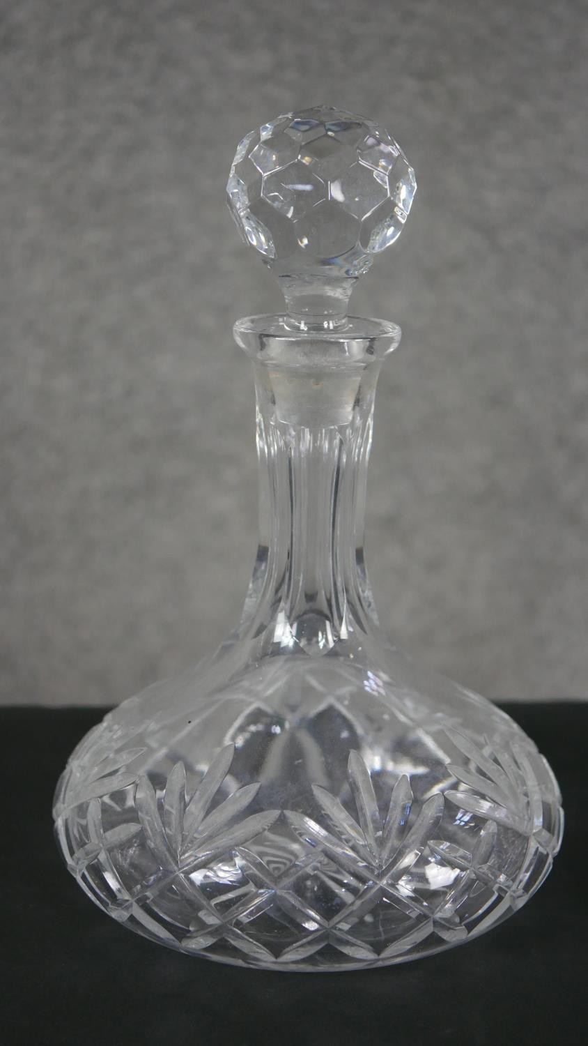 Three cut crystal decanters. One rectangular with a faceted ball stopper and the other two with - Image 4 of 6