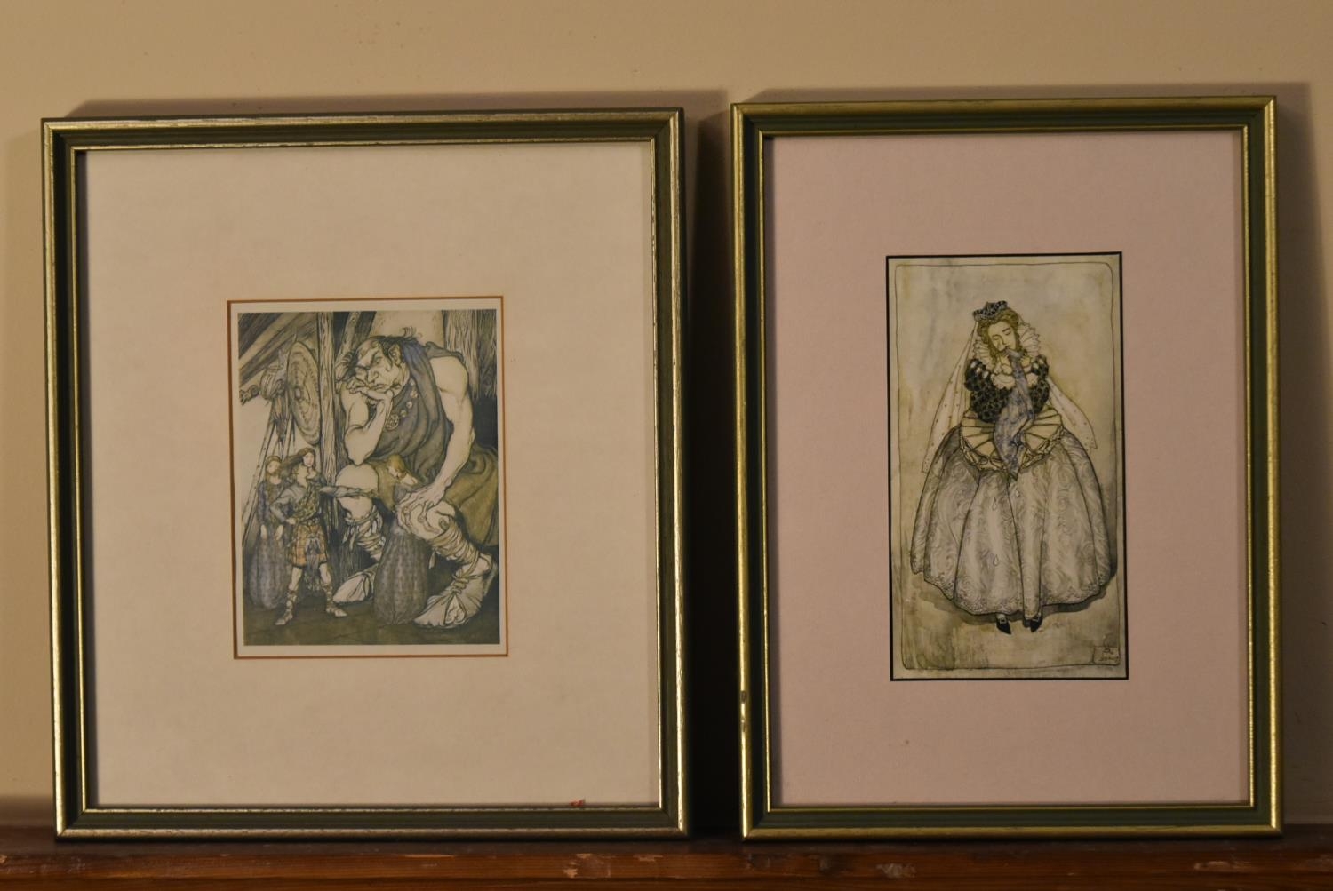 Arthur Rackham- Two framed and glazed early 20th century colour illustration plates from The Allies'