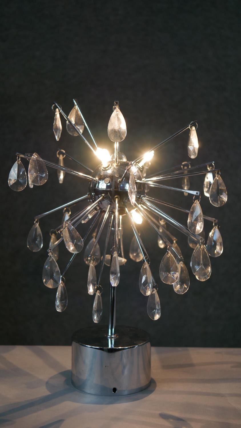 Three vintage lights. Including a sputnik crystal drop chrome desk lamp, an acrylic circle design - Image 4 of 8