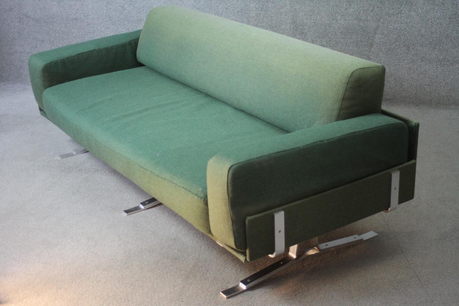 A William Plunkett sofa C.1960 in original Harris Tweed upholstery on polished aluminium frame. - Image 4 of 7