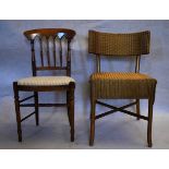 A 19th century walnut bedroom chair along with a Lloyd Loom chair with label to underside. H.75 W.48