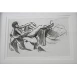 A framed and glazed charcoal drawing, reclining nude, unsigned.