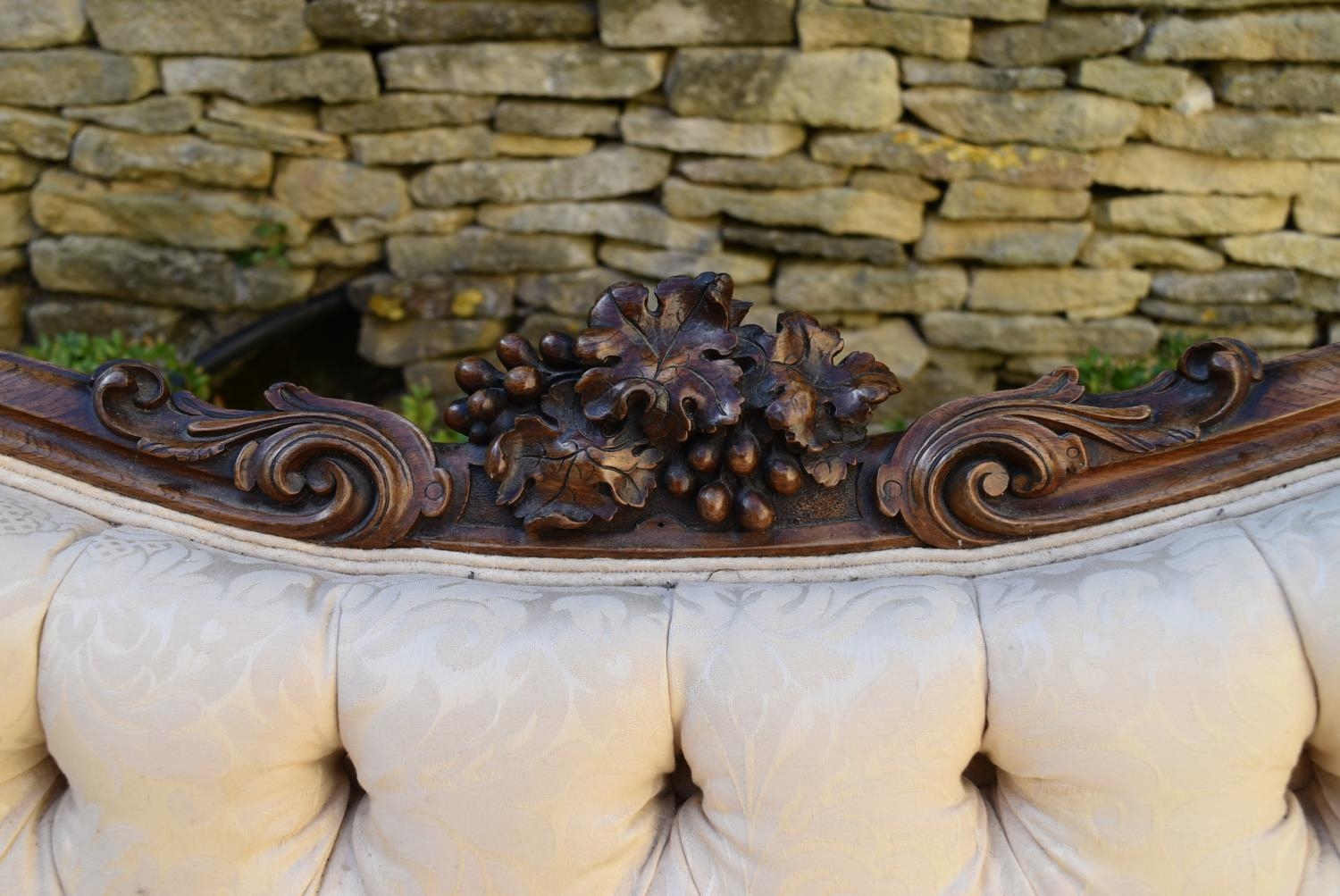 A Victorian carved rosewood frame sofa in deep buttoned damask upholstery on cabriole supports. H.89 - Image 6 of 9