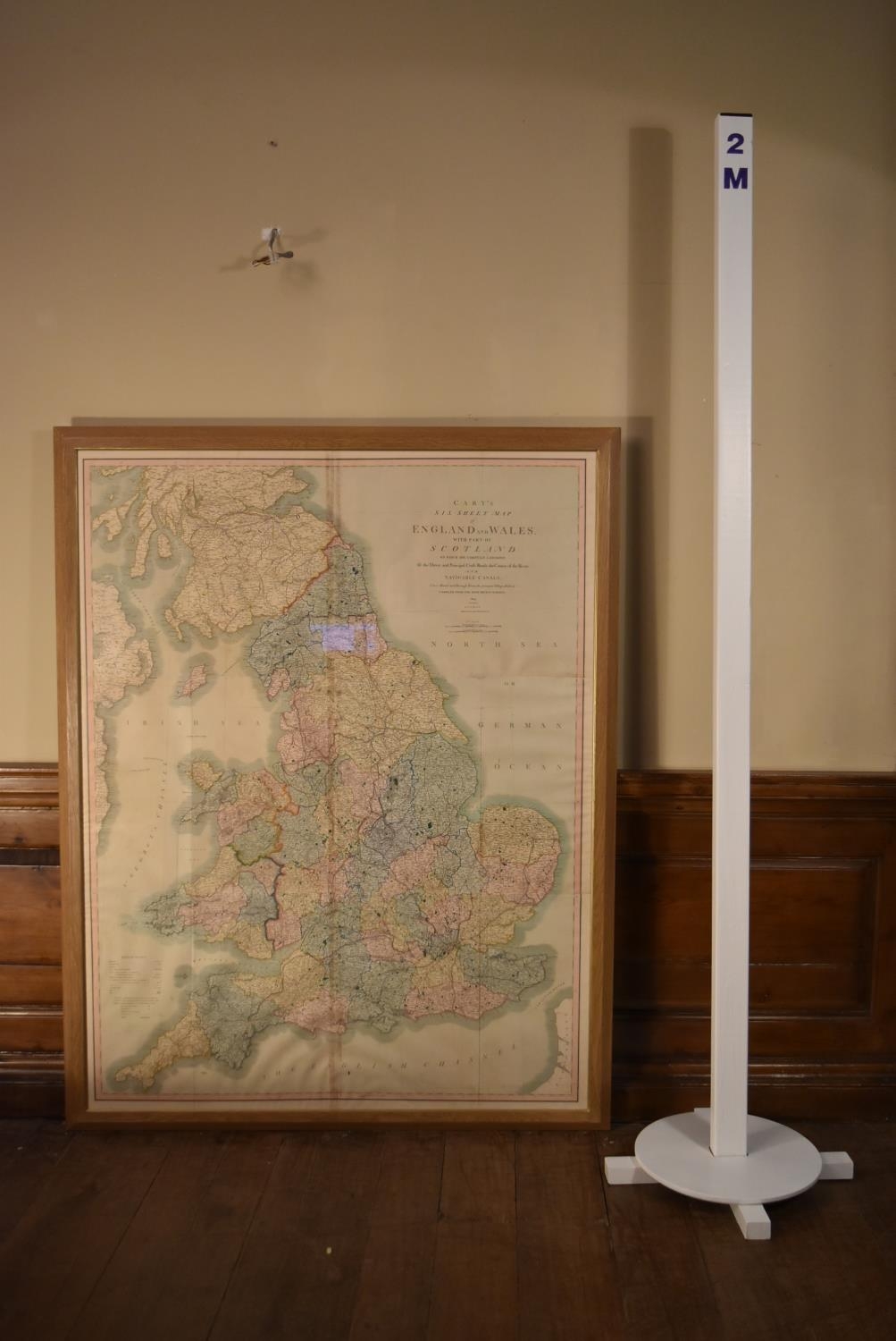 A large 19th century framed and glazed Cary's Six Sheet Map of England and Wales with part of - Image 2 of 5