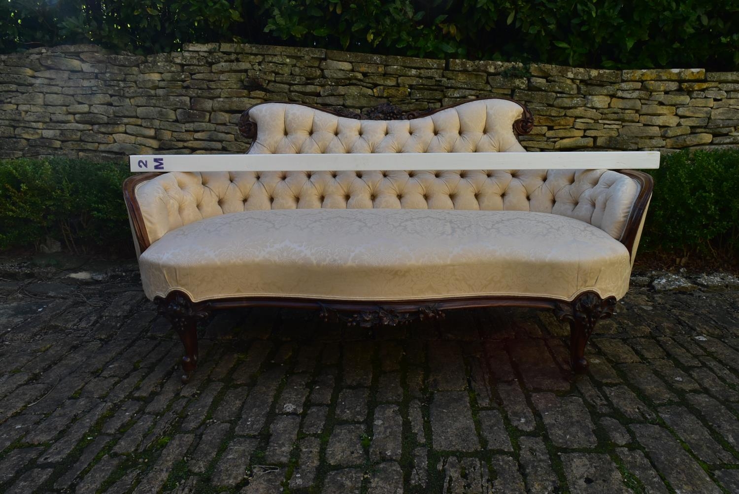 A Victorian carved rosewood frame sofa in deep buttoned damask upholstery on cabriole supports. H.89 - Image 8 of 9