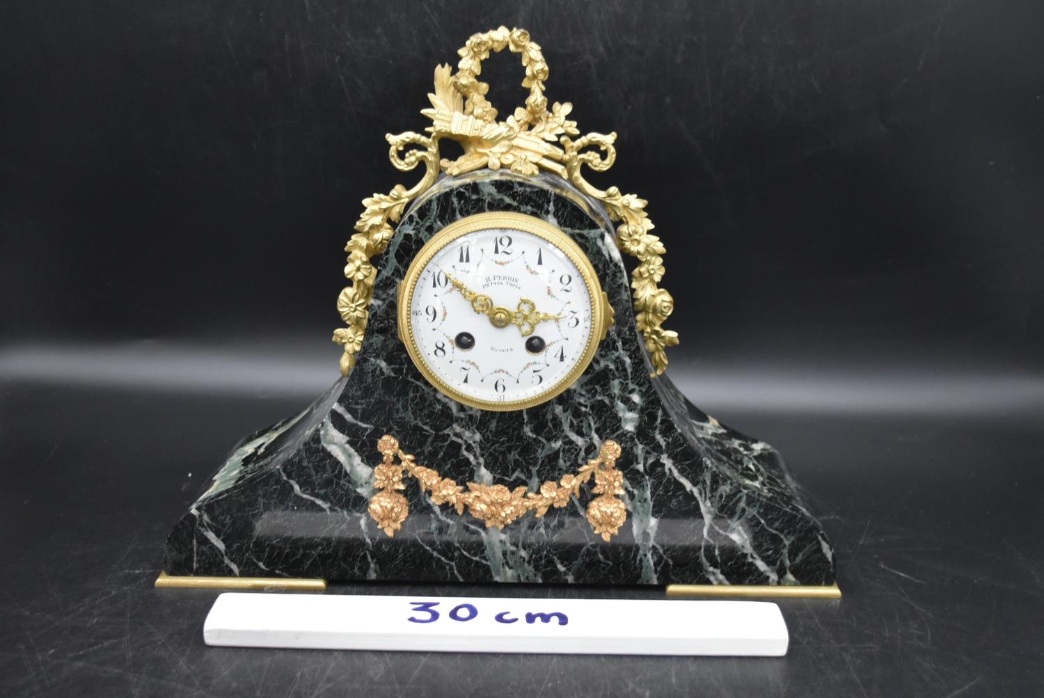 H. Perrin - A 19th century French garniture marble mantel clock and tazza form side pieces, - Image 15 of 15