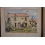 Mollie McCloskey- A framed and glazed watercolour of a house. Signed by artist. H.51 W.62cm