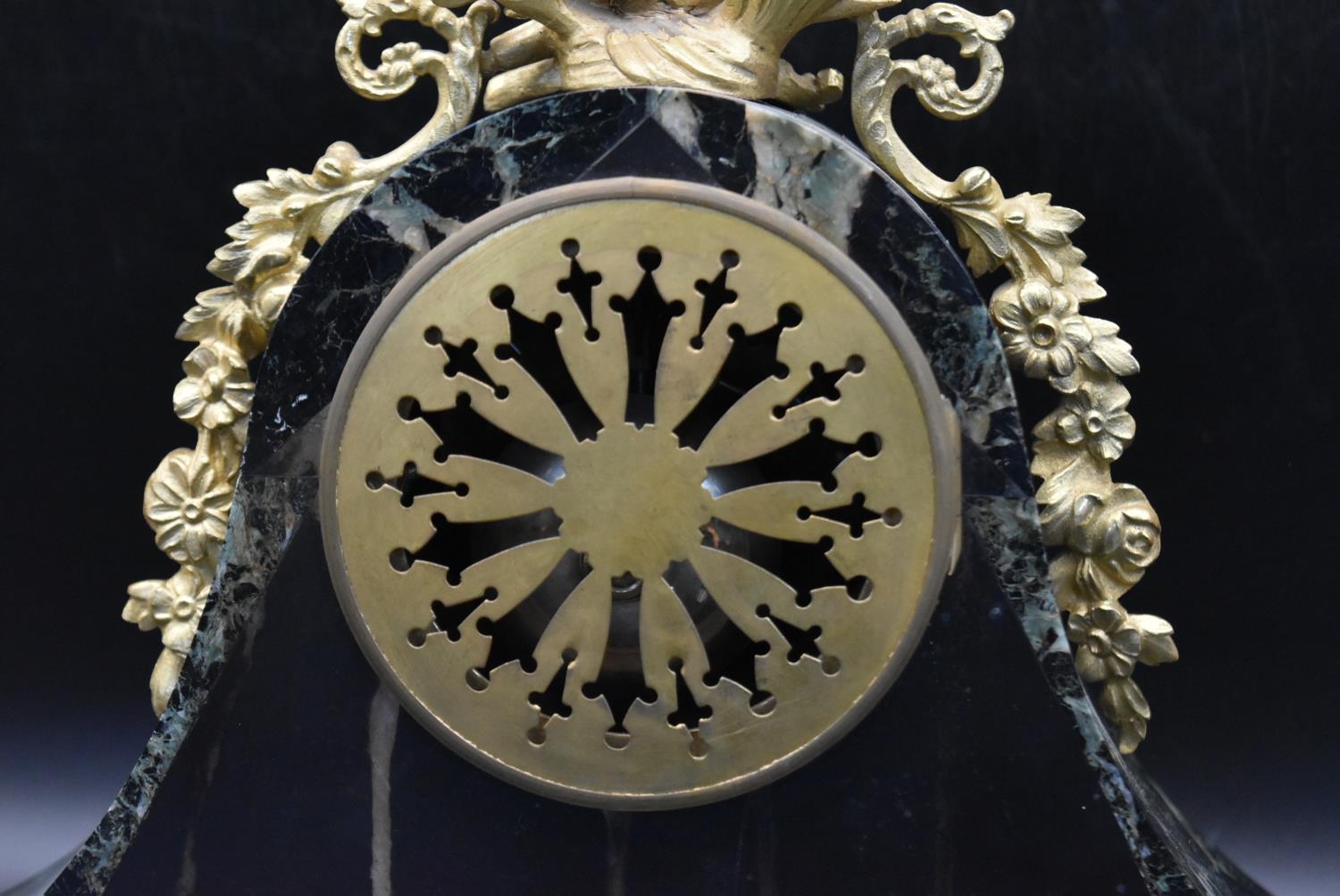 H. Perrin - A 19th century French garniture marble mantel clock and tazza form side pieces, - Image 10 of 15