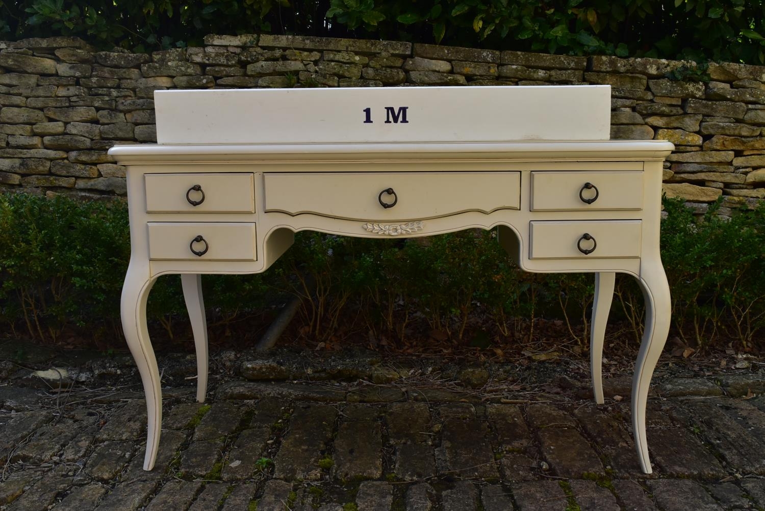 A lacquered Louis XV style writing table on cabriole supports. H.79 W.126 D.50cm - Image 7 of 8