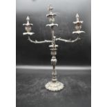 A 19th century silver plated twin branch three sconce foliate design candelabra. Makers marks and