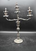 A 19th century silver plated twin branch three sconce foliate design candelabra. Makers marks and