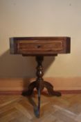 A 19th century Continental mahogany side table with chequer inlaid top on tripod cabriole