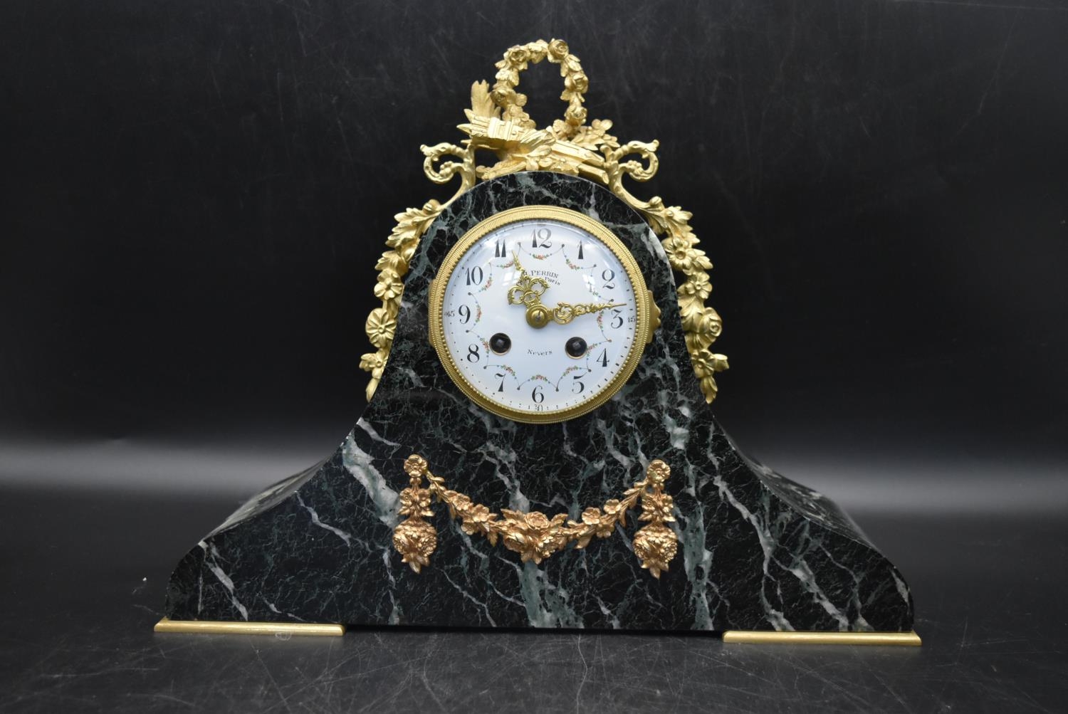 H. Perrin - A 19th century French garniture marble mantel clock and tazza form side pieces, - Image 2 of 15