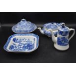 A collection of early 20th century blue and white chinaware. To include a serving bowl, butter