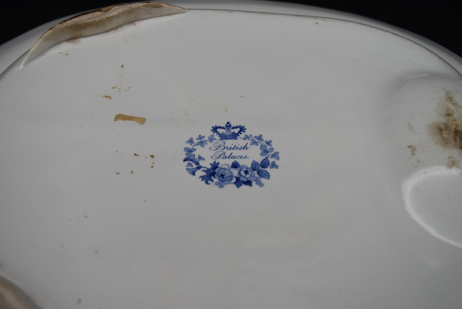 An early 20th century blue and white serving platter, with painted lake scene and floral designs, - Image 4 of 5