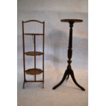 A C.1900 oak folding cakestand and a Georgian style mahogany torchere. H.88 W.29cm