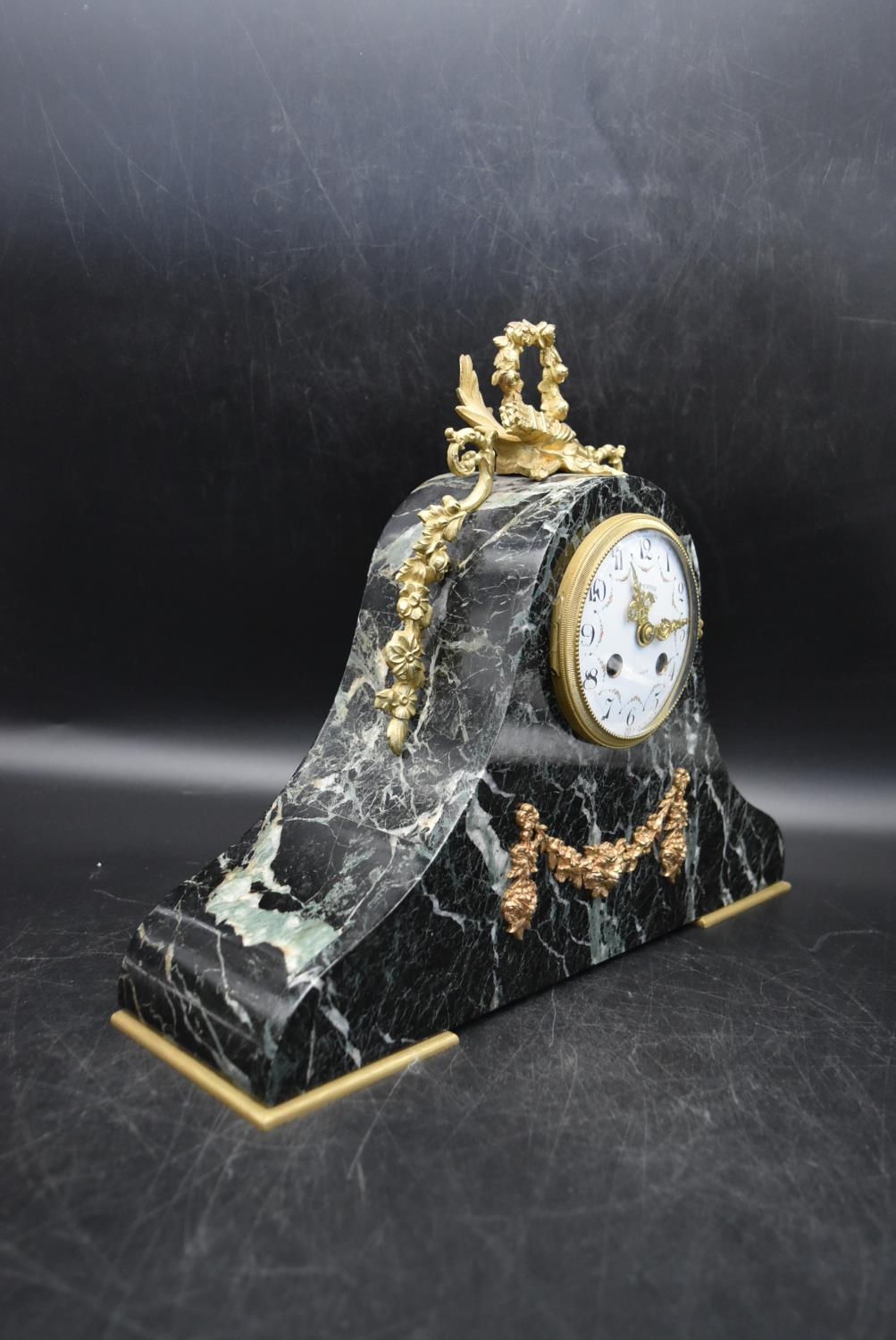 H. Perrin - A 19th century French garniture marble mantel clock and tazza form side pieces, - Image 6 of 15