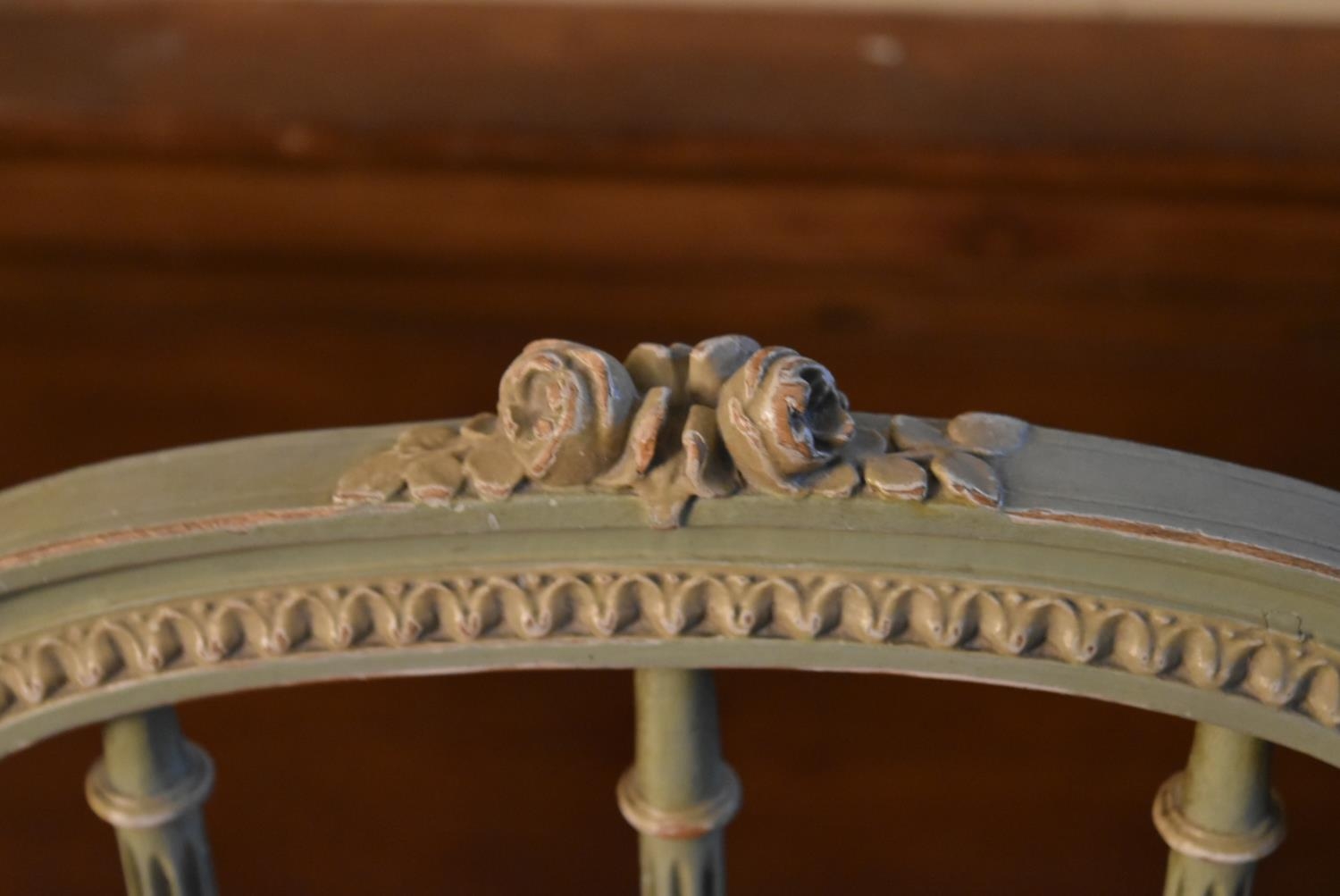 A pair of 19th century Louis XVI style painted salon chairs with carved rosebud top rails above - Image 4 of 7