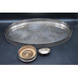 A collection of 20th century silver plated items. Including a large tray with decorative raised