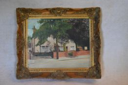 A gilt framed oil on canvas, suburban street study, unsigned. H.51 W.56cm