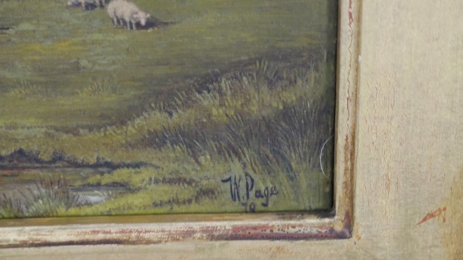 A carved gilt framed 19th century oil on canvas of a landscape with windmill and pond. Signed W. - Image 3 of 6