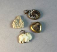 A collection of four charms. Including two yellow metal mourning charms (one tests 18 carat and