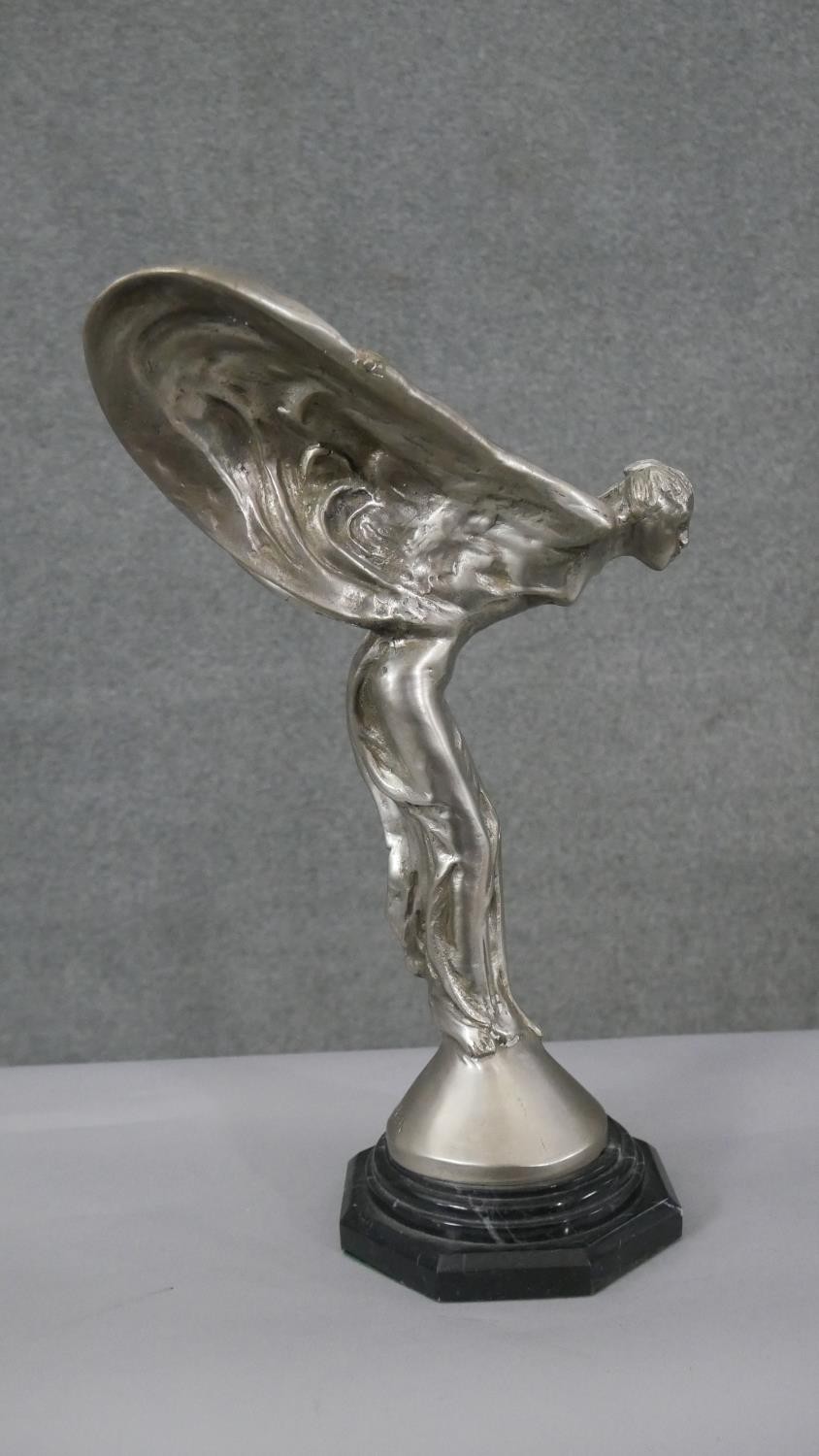 A large chromed model of the Spirit of Ecstasy, signed P. Psaier. H.40 W.29 D.26cm - Image 2 of 6