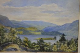 A framed and glazed 19th century watercolour of Grasmere lake. Unsigned. H.49 W.63 cm.