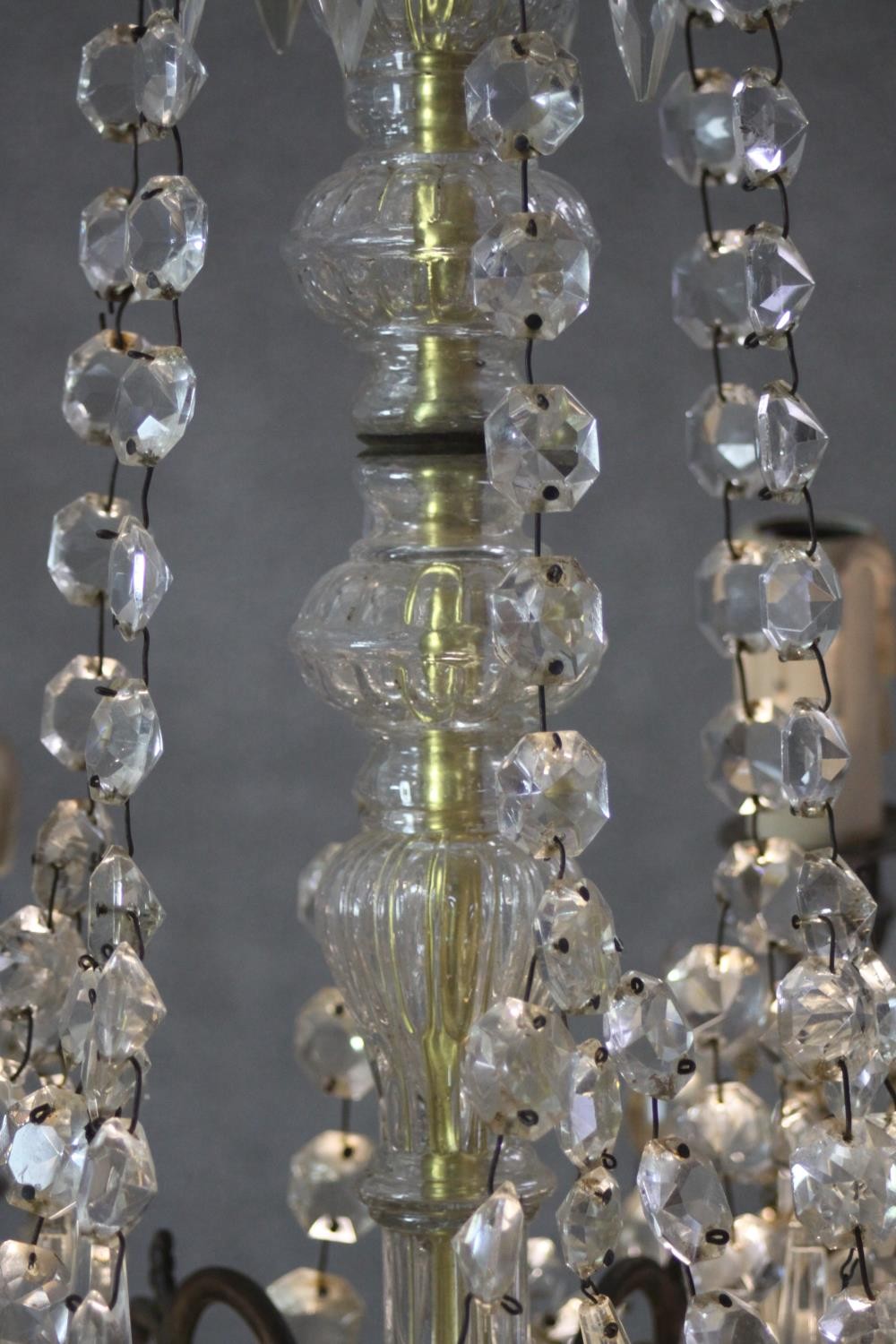 A vintage cut crystal and brass six branch chandelier with crystal swags and faceted ball to the - Image 5 of 8