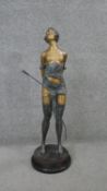 A large Art Deco style patinated spelter figure of 'The Whip Girl' after Bruno Zach, signed B